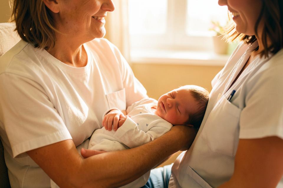 A parent holding a newborn