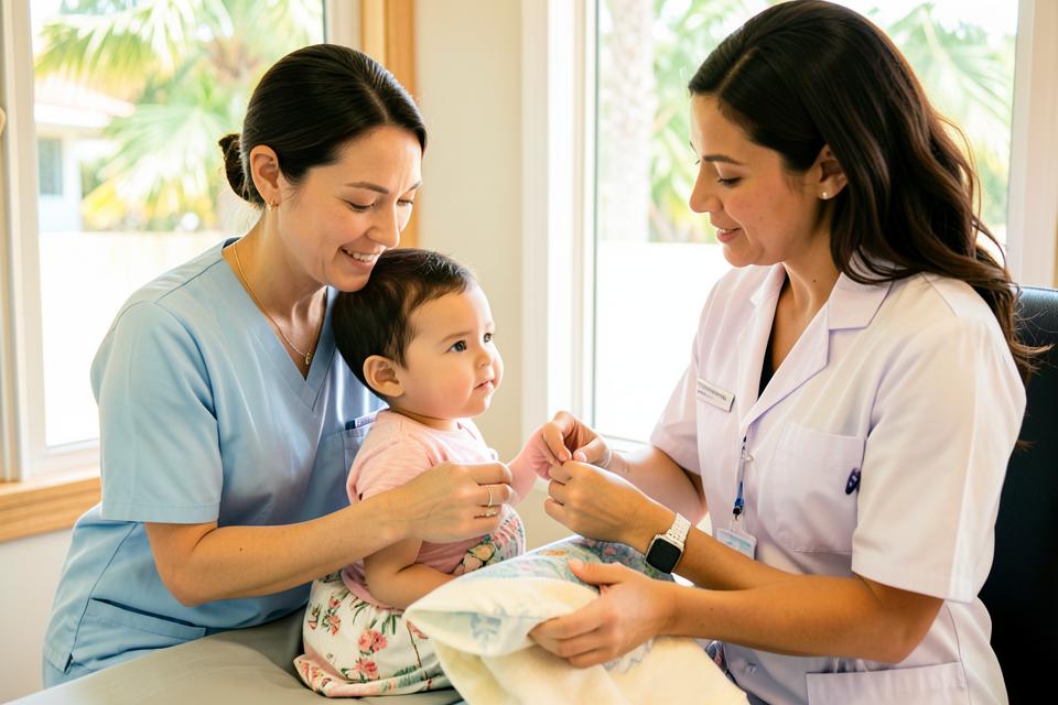A pediatrician talking with a parent